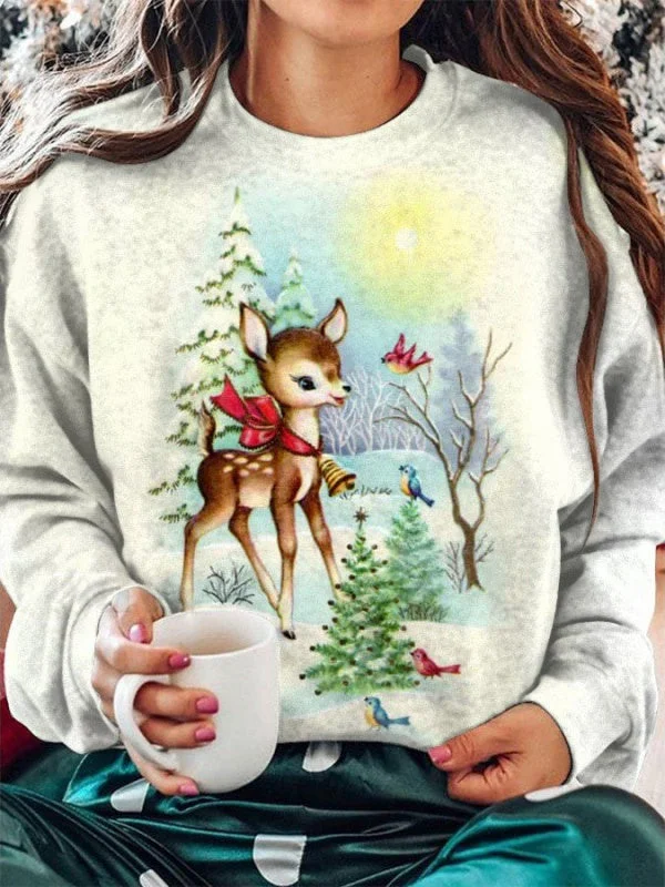 Women's Long Sleeve Scoop Neck Graphic Printed Tops