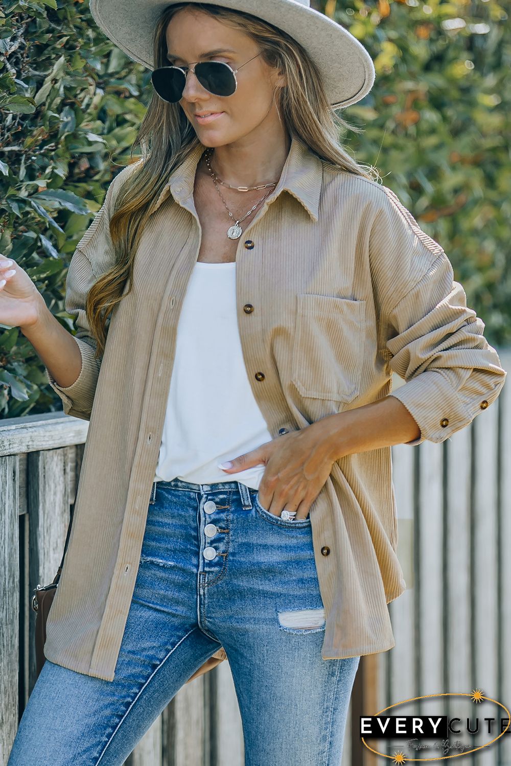 Khaki Corduroy Button Pocket Shirt