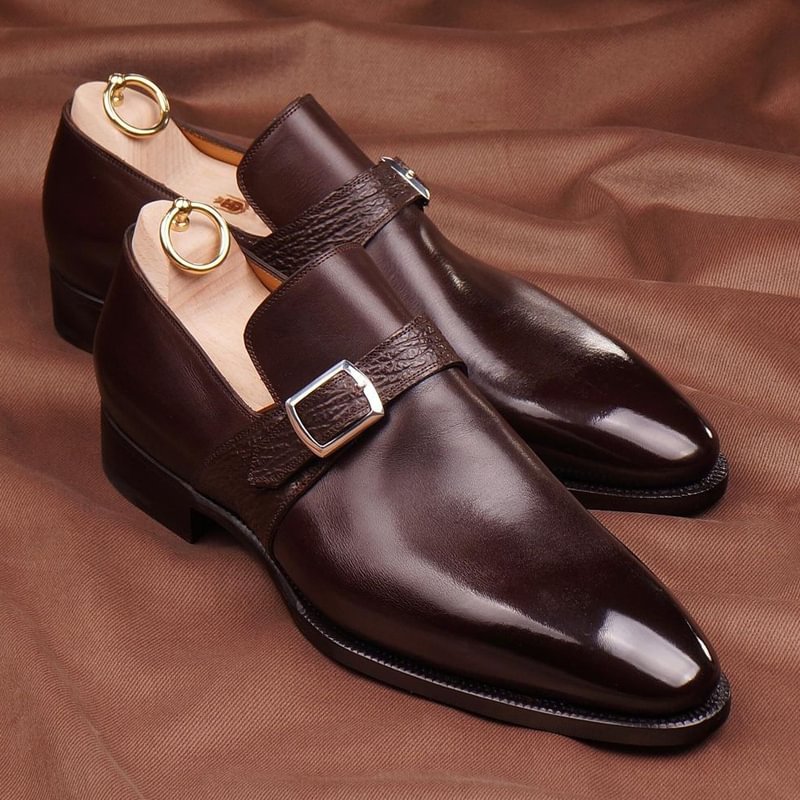 Brown Single Buckle Monk Shoes