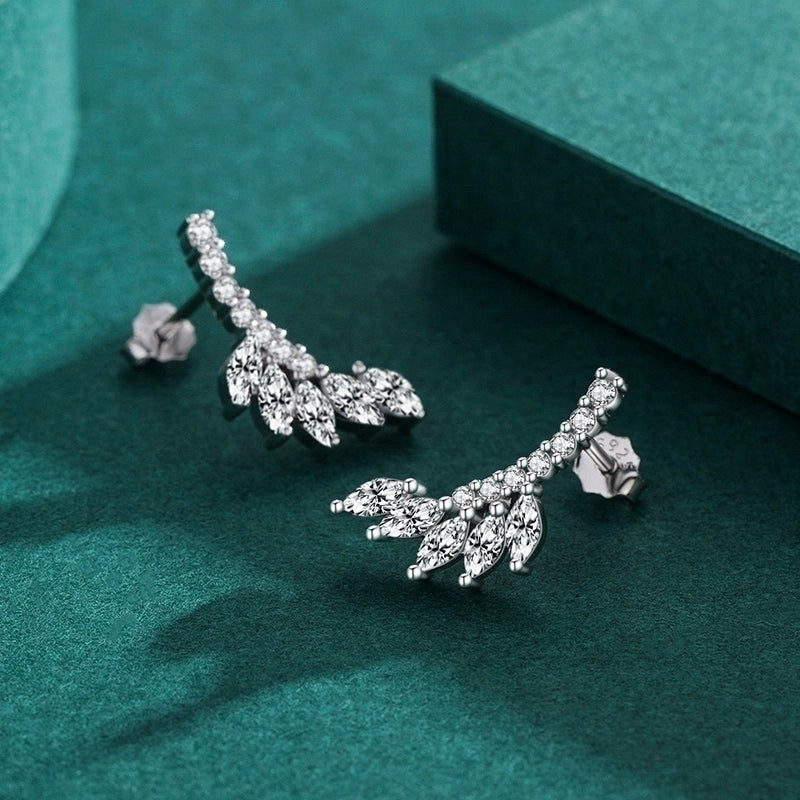 1 Pair 925 Sterling Silver Zircon Leaf Ear Studs