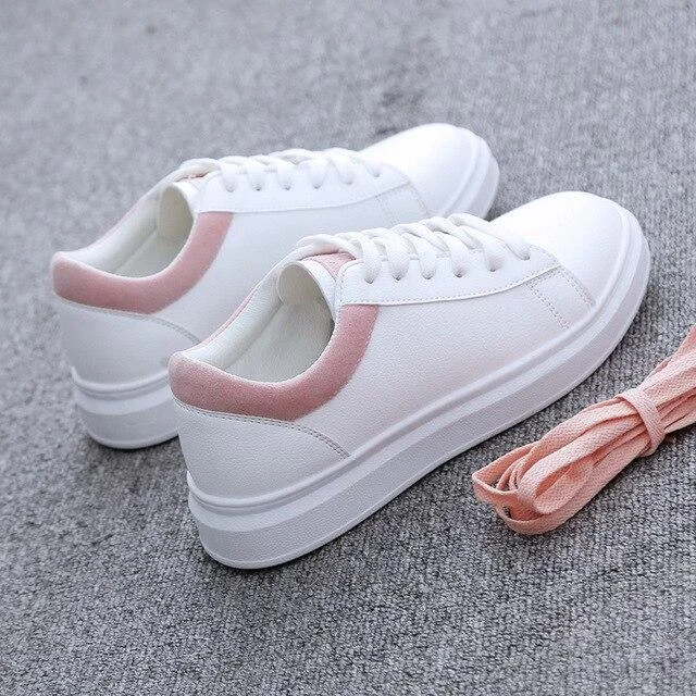 white tennis shoes for women Classic Woman All seasons Lace up Flat With Sneakers PU leather waterproof casual shoes woman 1026