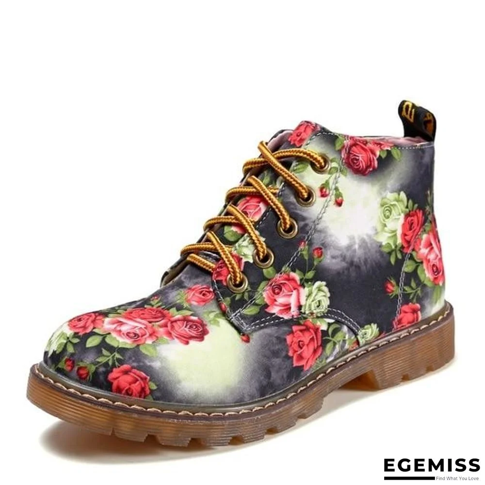 Autumn Women Ankle Boots Low Heels Flower Flats Casual Shoes Woman Oxfords Lace-Up Motorcycle Booties | EGEMISS