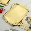 10 Pack | Metallic Gold 9" Paper Cardboard Serving Trays, Rectangle Party Platters With Scalloped Rim - 400 GSM