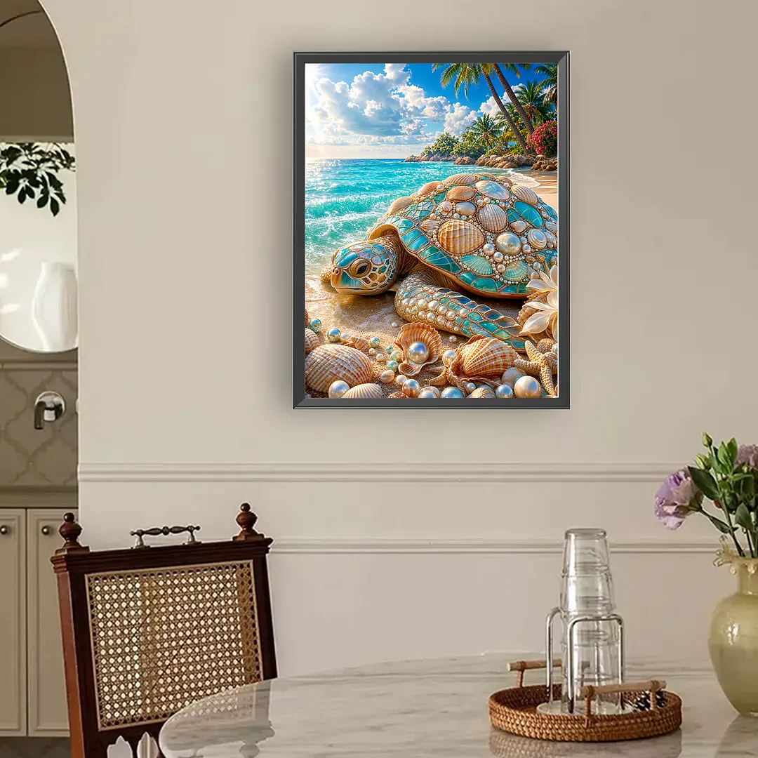 Stained Glass Sea Turtle Full DIY 5D Round Drill Diamond Painting Kit for Adults/Beginners Gift Home Decor Diamond Dots Paintings Picture Arts Craft 30x40cm