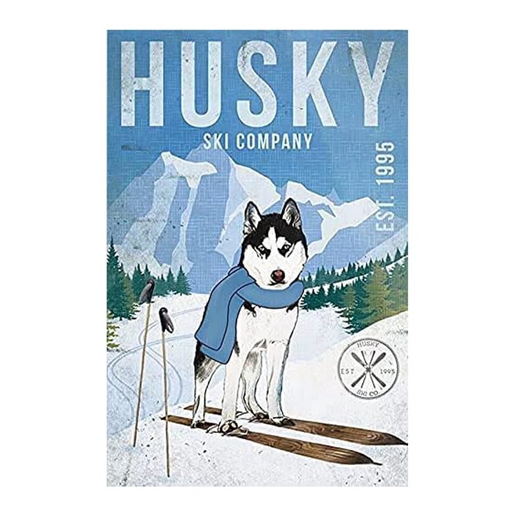 Husky Ski Company - Vintage Tin Signs/Wooden Signs - 7.9x11.8in & 11.8x15.7in