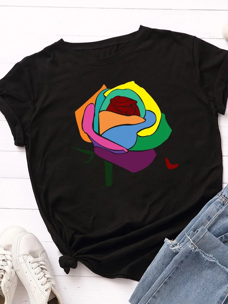 Bestdealfriday Short Sleeve Crew Neck Printed Cotton Blend Shirts Tops 9085668