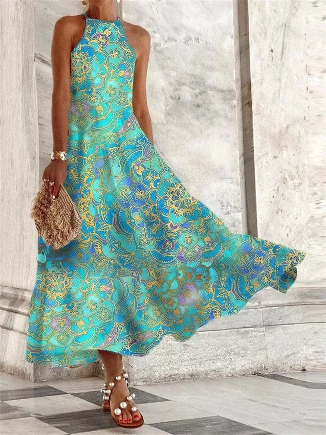 Women's Sleeveless Halter Print Fashion Casual Dress