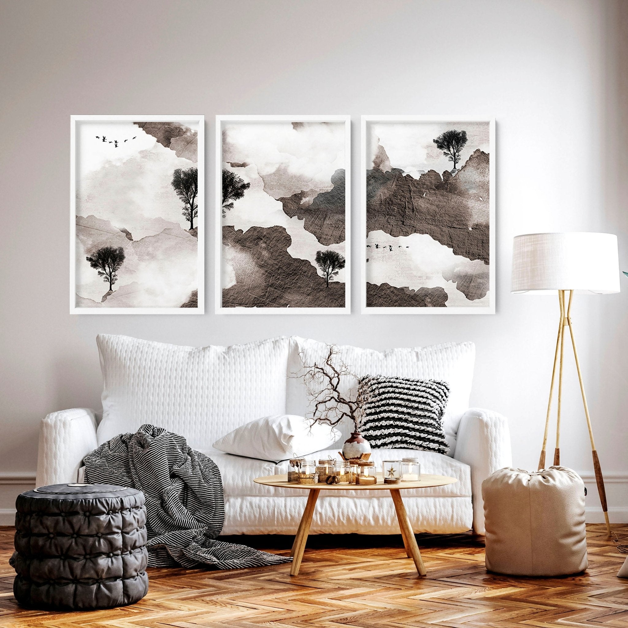 Living room pictures for the walls | set of 3 art prints everthome