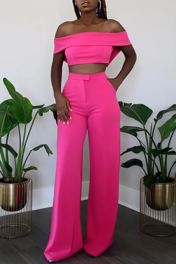 Off-shoulder High Waist Pants Suit