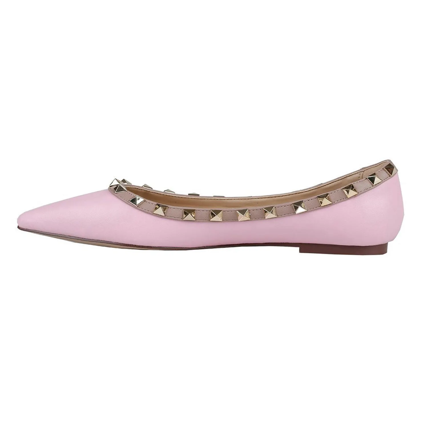 Pointed Toe Flats For Women Fashion Rivets Comfort Ballet Pink Matte Flats Shoes-vocosishoes