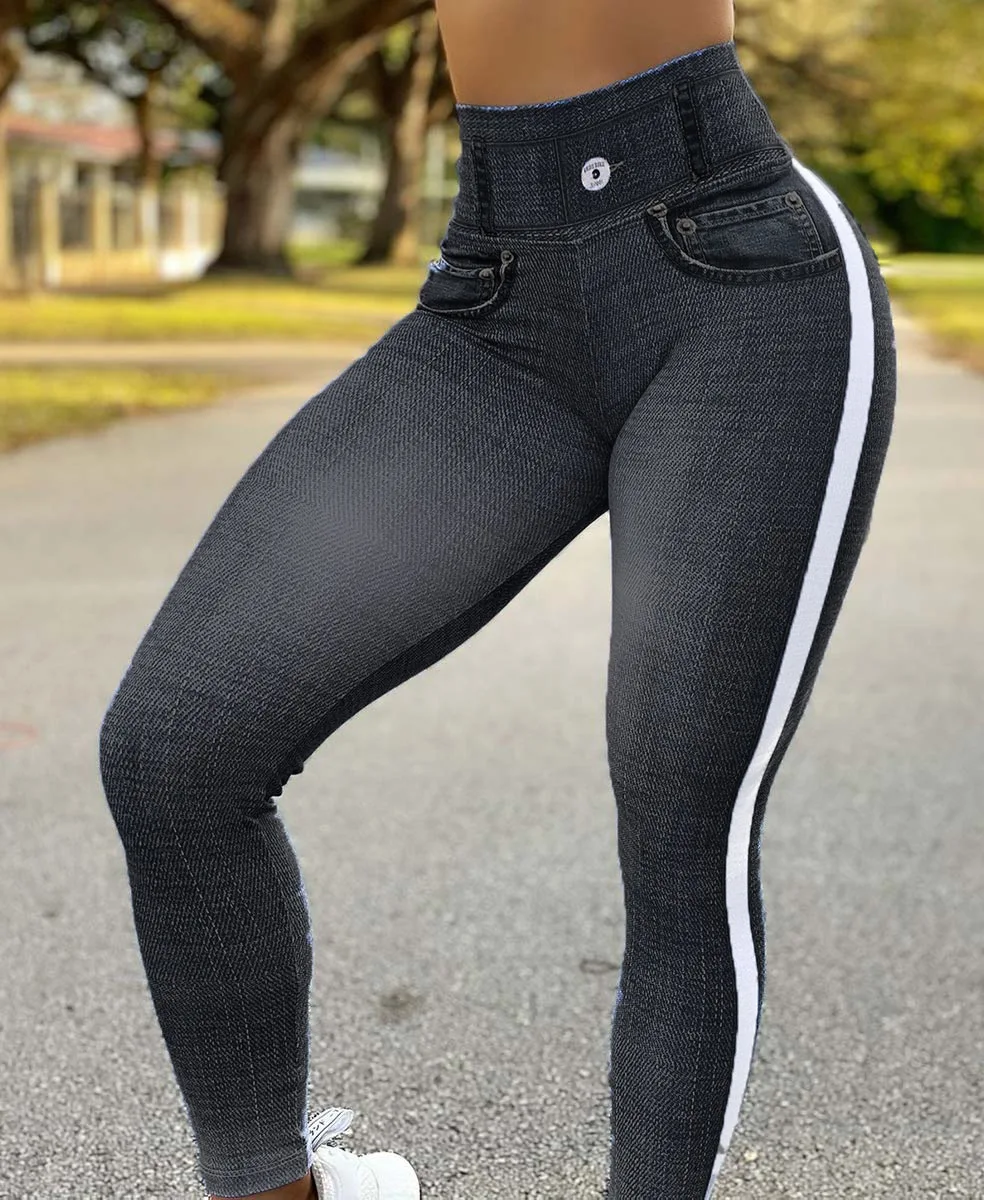 Zeusesim Imitation Denim Leggings Fitness Skinny High Waist Legging Women Summer Sexy High Elastic Bodycon Sports Yoga Pants Streetwear