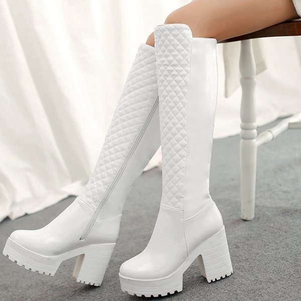 Women High Heel Knee High Boots Winter Warm Shoes Black White Fashion Boot - Shop Trendy Women's Clothing | LoverChic