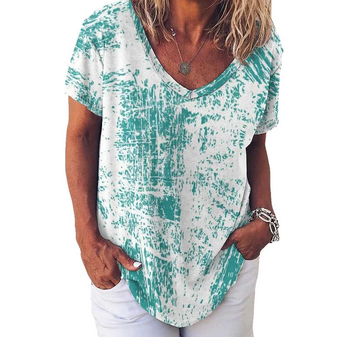 Style & Comfort for Mature Women V-neck Short Sleeve Casual T-shirt for  Women Printed with Pattern Green, Vintage, Graffiti