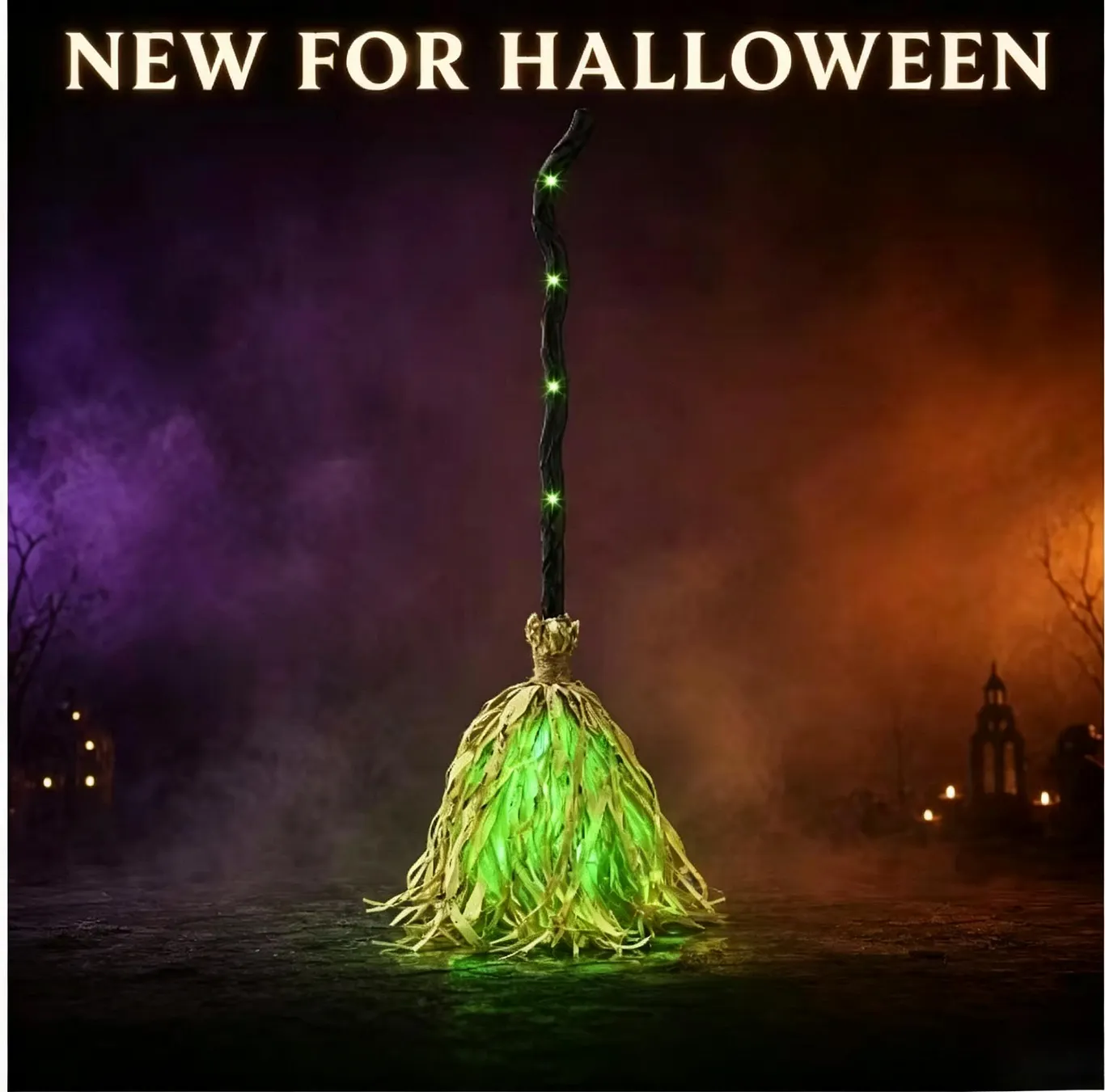 Light Up Halloween Witch Broom 35 Inch, Bendable Glowing Witch Broomstick, Battery Powered Costume Prop for Halloween Cosplay Party Yard Decor Party Decor Supplies Party Decor Design Party Atmosphere Props Scene Decorations