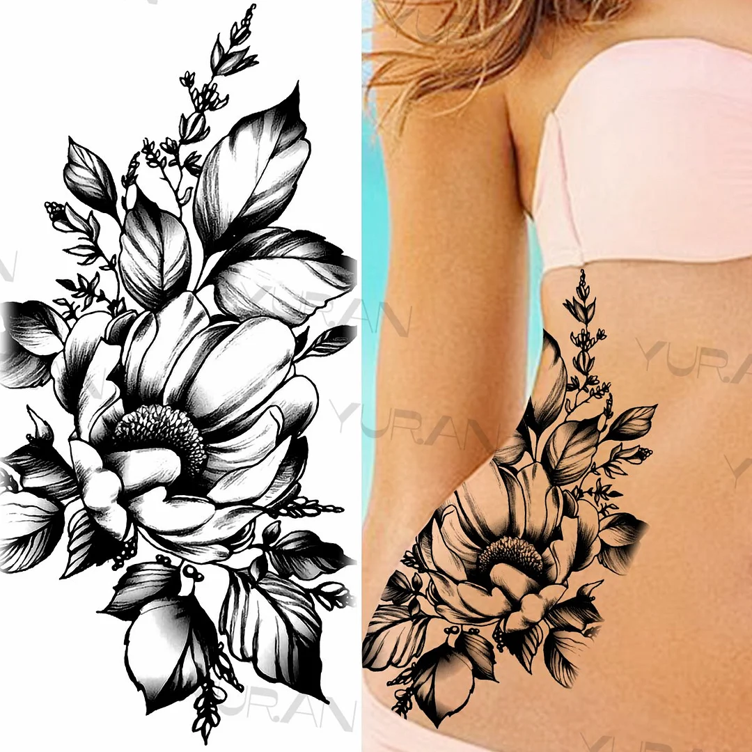 Sdrawing Rose Flower Temporary Tattoos For Women Realistic Snake Butterfly Flora Fake Tattoo Sticker Arm Body Waterproof Tatoos
