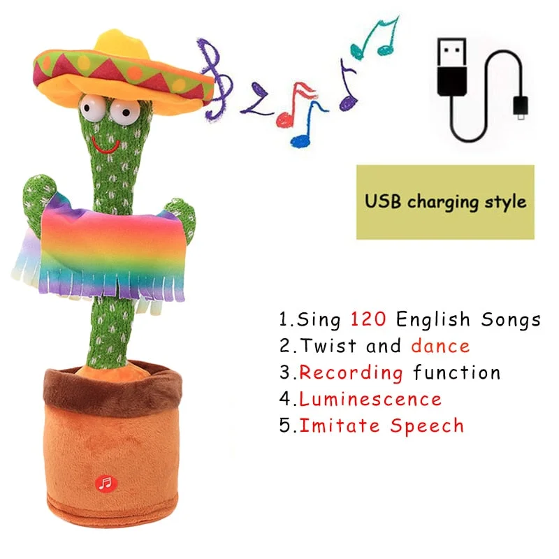 Bluetooth Dancing Cactus Talking Toy Electronic Plush Toys Sing Record Lighten Battery USB Charging Early Education Funny Gift