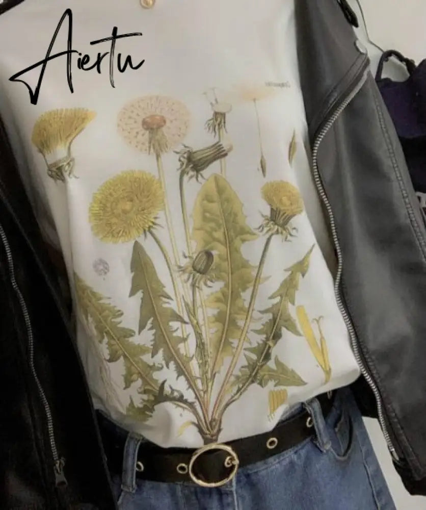 sunfiz HJN Dandelion Vintage Botanical Tshirt, Hiking TShirt, Botanical Print Shirt, Dandelion Shirt, Vintage Tee Aiertu