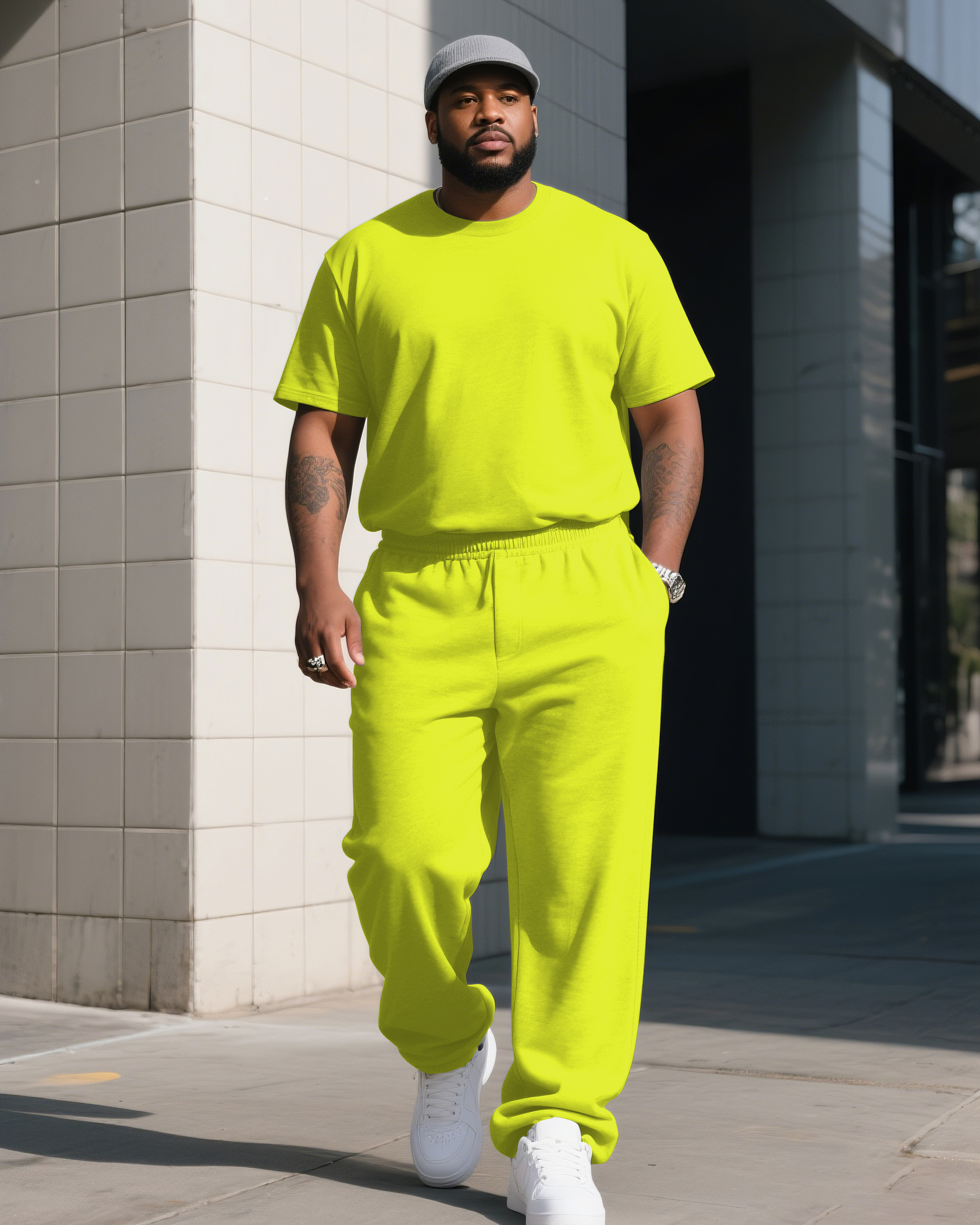 Big Boy Daily Casual All-match Solid Color Short-sleeved T-shirt Trousers Suit