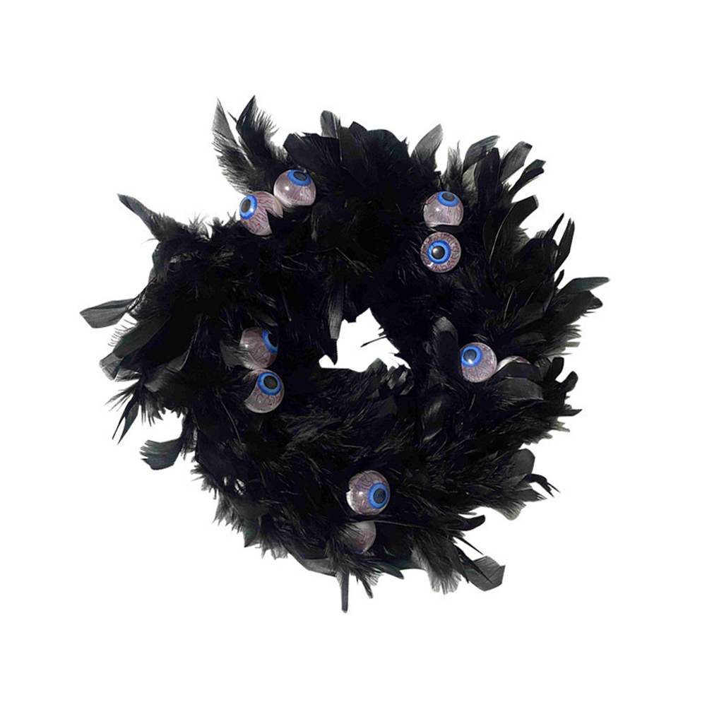 

Black Natural Feather Wreath with Eye Halloween Decorations Door Hanging, 501 Original