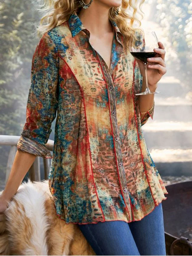Casual Chiffon Floral-Print V Neck Top
