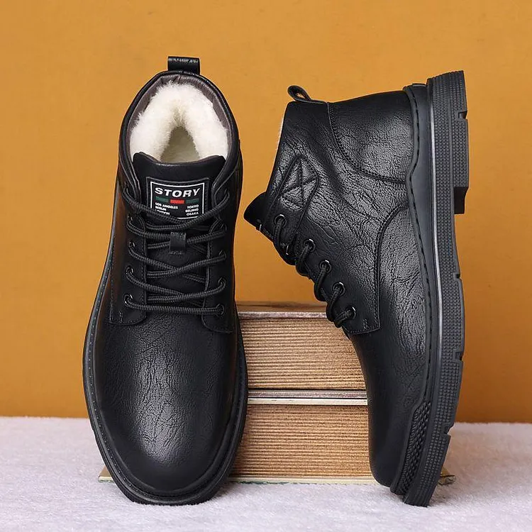 Men's Fleece Lace-Up Leather Waterproof British Boots