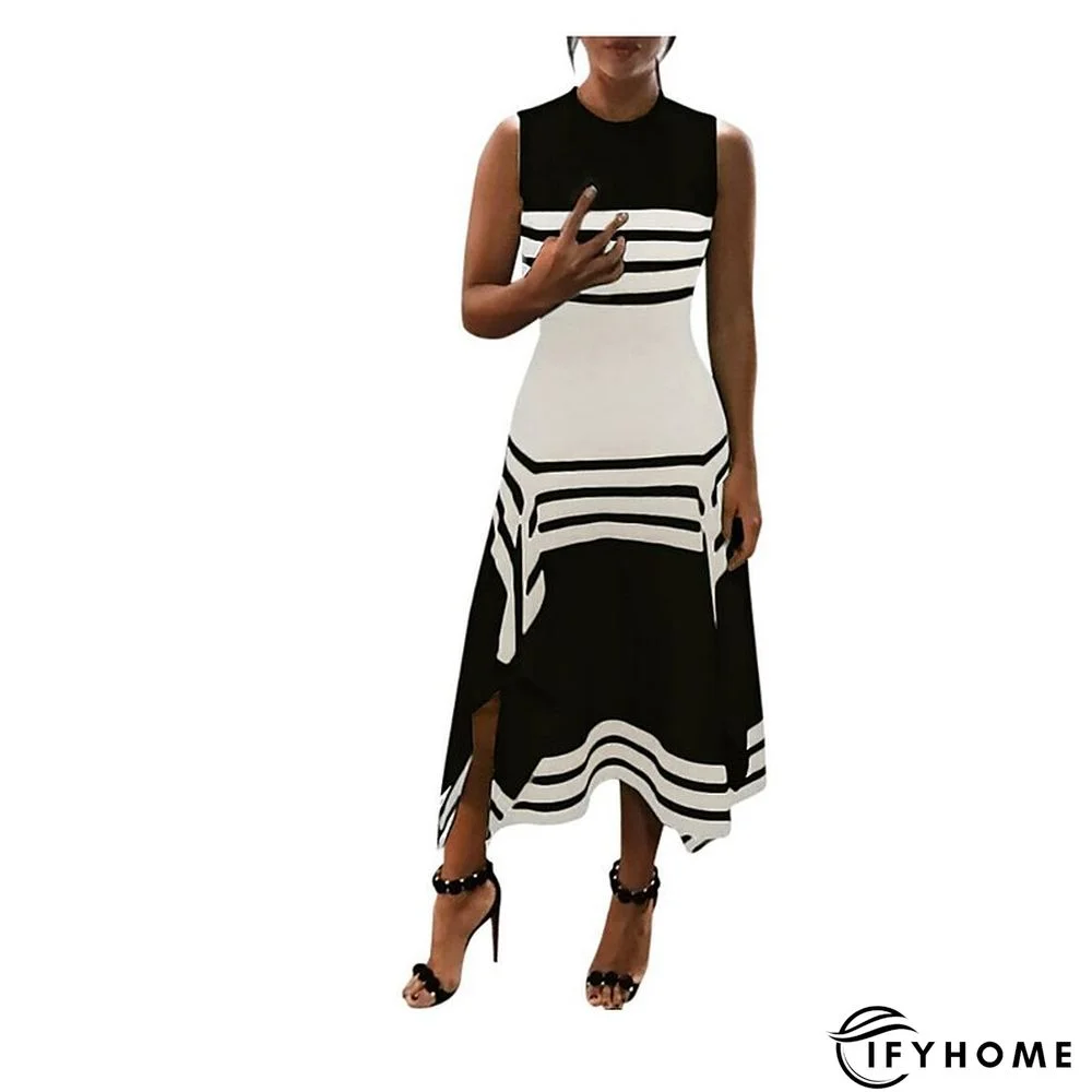 Women's Work Dress Midi Dress White collar stripes Black collar stripes Green Short Sleeve Color Block Print Spring Summer Crew Neck S M L XL XXL XXXL | IFYHOME