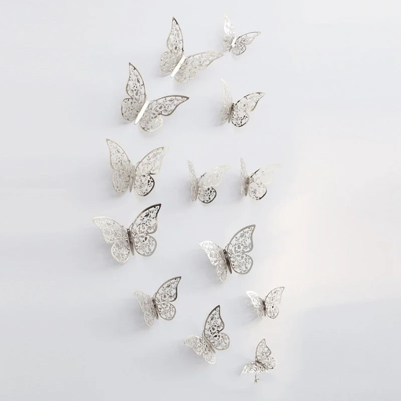 12Pcs 3D Hollow Butterfly Wall Sticker For Home Decoration DIY Wall Stickers For Kids Rooms Party Wedding Decor Butterfly Fridge