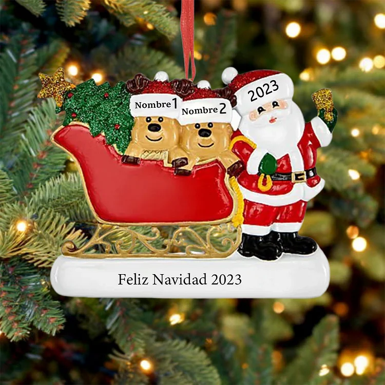 Navidad-Muñecos Ornamentos Navideños 2 Nombres y año con texto personalizados Adorno