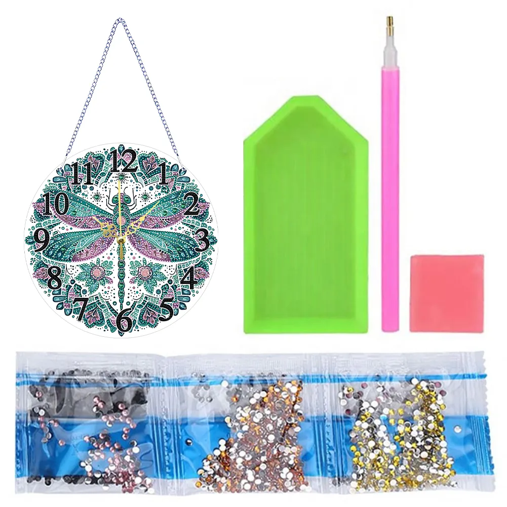 DIY Mandala Dragonfly Acrylic Special Shaped 5D Diamond Painting Hanging Clock Art Craft