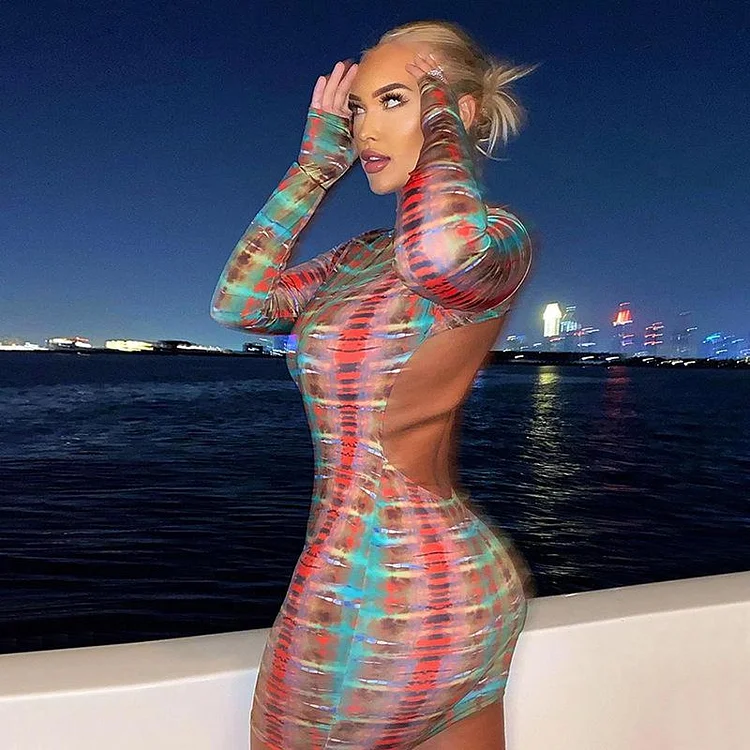 Promsstyle Snake print mock neck backless skinny mini dress Prom Dress 2023