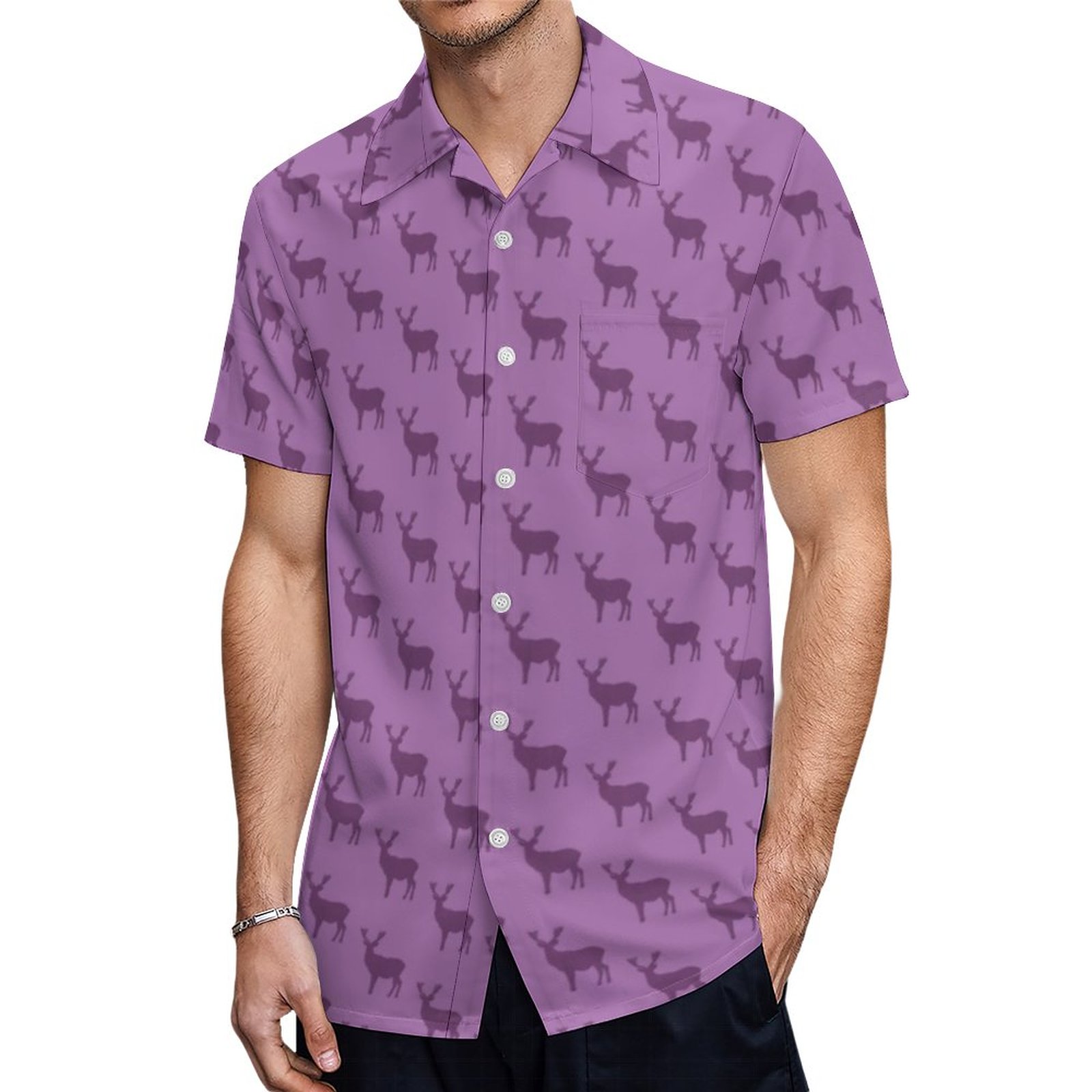 Deer Silhouette Purple Stag Simple Elegant Pattern Hawaiian Shirt Mens Button Down Tropical Hawaii Beach Shirts
