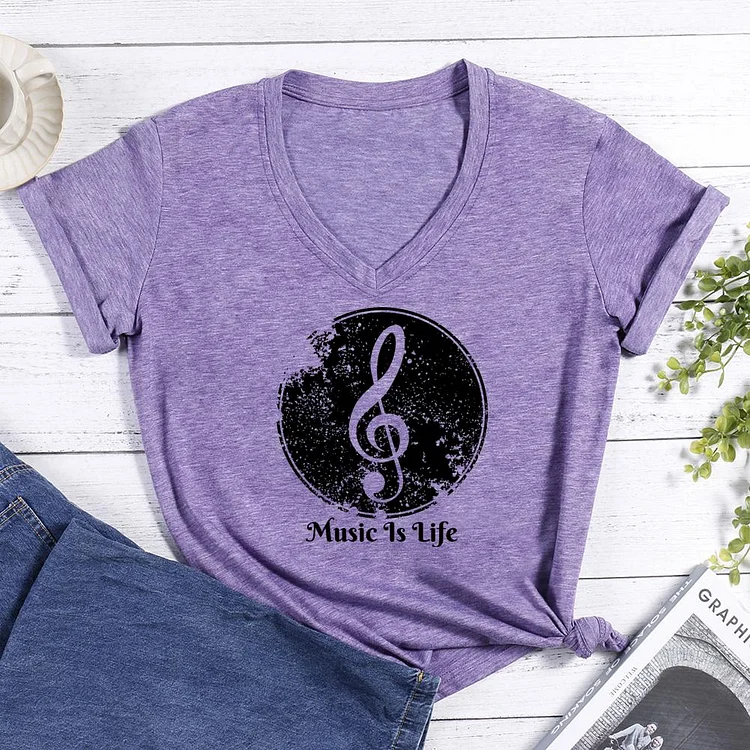 Music Is life V-neck T Shirt-Annaletters
