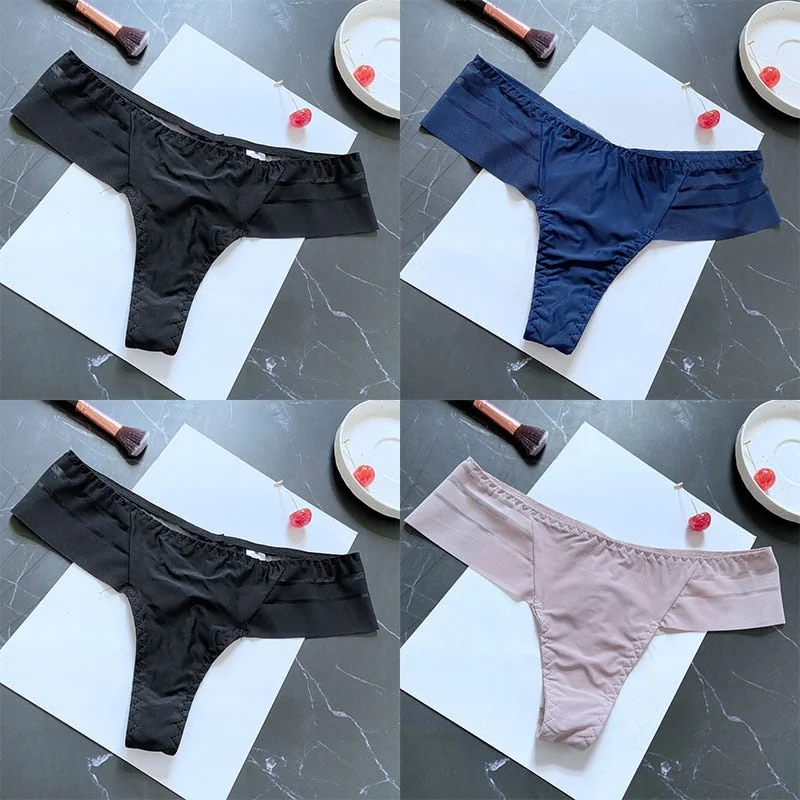 4PCS/Set Women Panties Sexy Seamless Panties Perspective Female Underpants G-string Thong Solid Color Pantys Intimates Lingerie