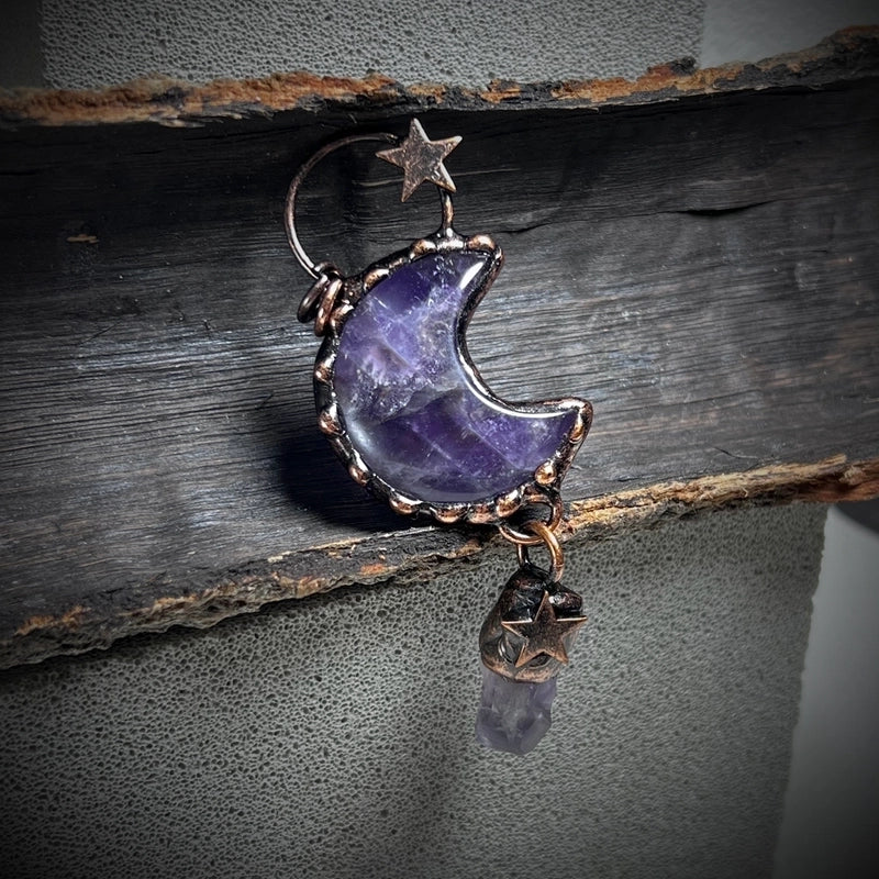 2 Pieces 35*91mm Crystal Green Aventurine Natural Stone Crystal Star Moon Pendant Jewelry Accessories