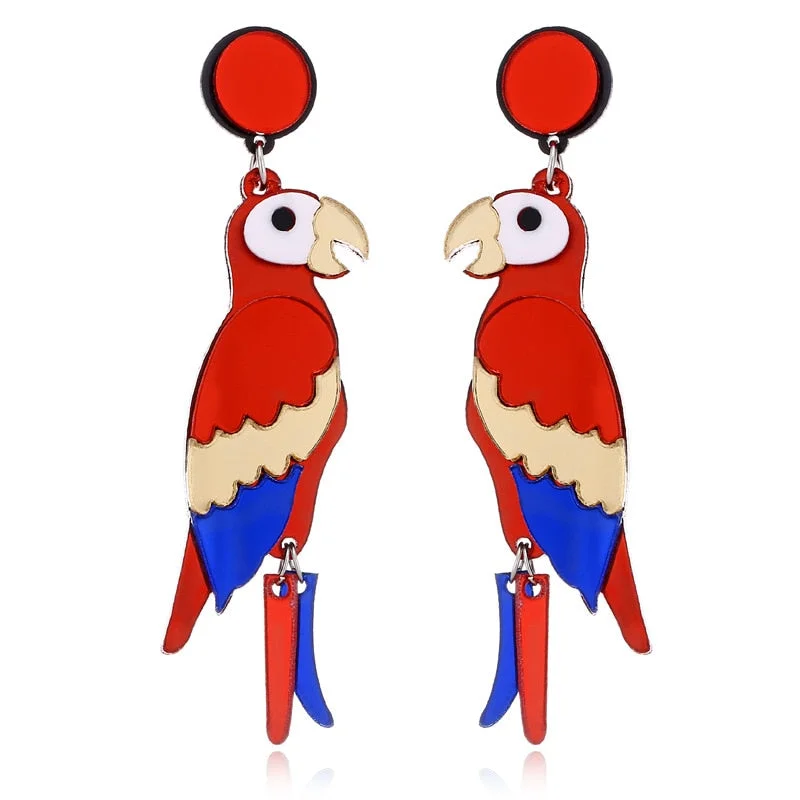 Dvacaman Bohemian Cute Fashion Animal Parrot Bird Drop Earrings Women Shiny Rhinestone Fringed Statement Tassel Earrings Jewelry