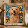 Golden Dog with Sunflowers Partial Drill Diamond Painting Kit 30x30cm Special Shaped Diamonds DIY Craft for Adults Beginners Home Decor