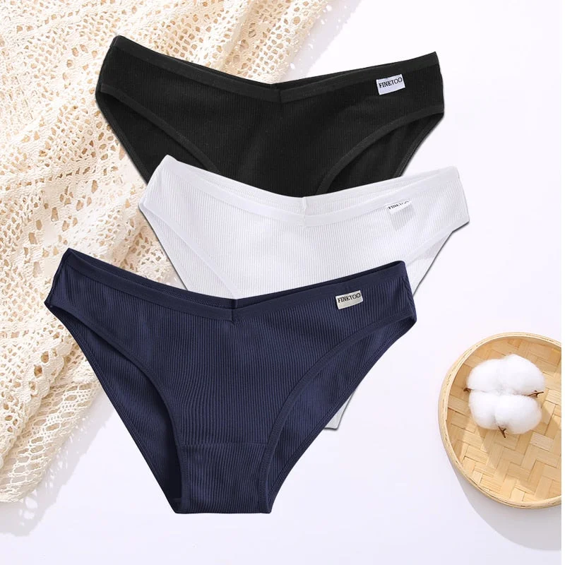 FINETOO 3PCS/Set Lingerie Sexy Women Cotton Panties Underwear Female Underpants 8 Solid Color Soft Woman Briefs Intimates M-XL