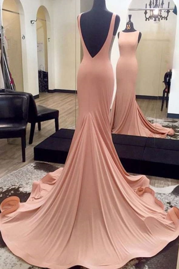 Ovlias Romantic Pink Backless Sleeveless Sheath Mermaid Prom Dress LY0501