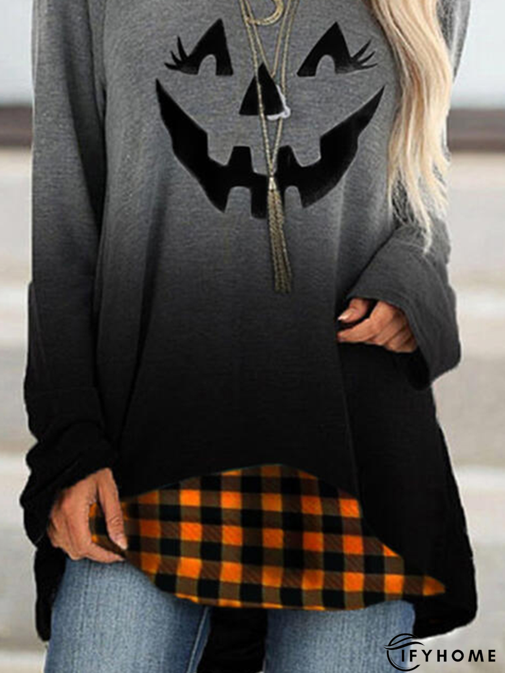 Long Sleeve Crew Neck Casual Printed Tunic T-Shirt | IFYHOME