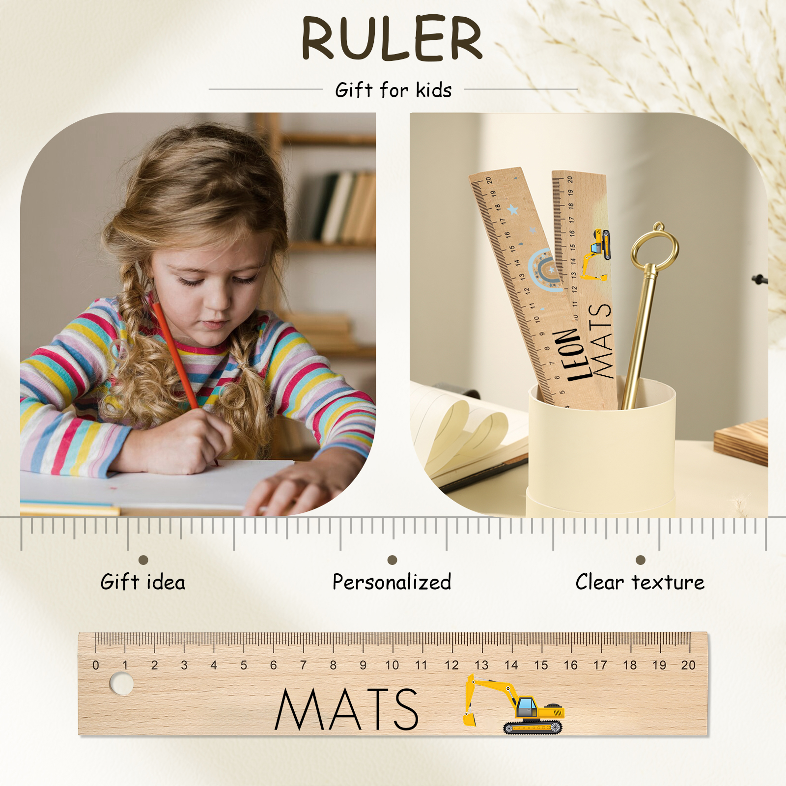 Custom 1 Name Ruler Wooden Ruler Back To School Gift for Boys Girls-Jessemade AU