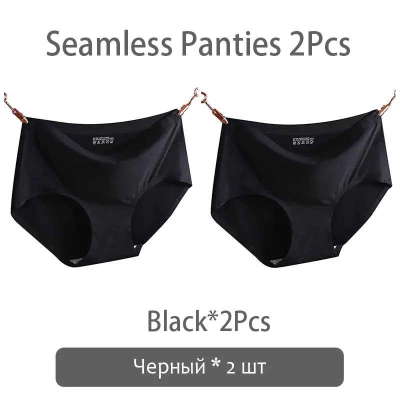 FINETOO Seamless Panties Women Ice Silk Underwear M-2XL Soft Female Underpants Big Size Seamless Underwear 2Pcs/set Girls Briefs