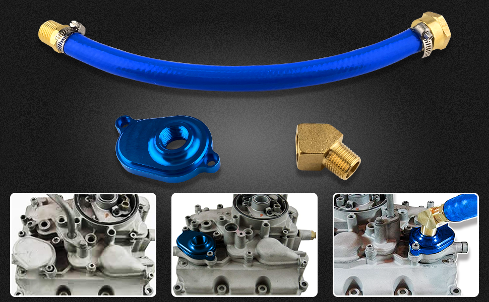 6.0L Powerstroke Oil Cooler Flush Kit, Blue Anodize Adapter EGR Cooler