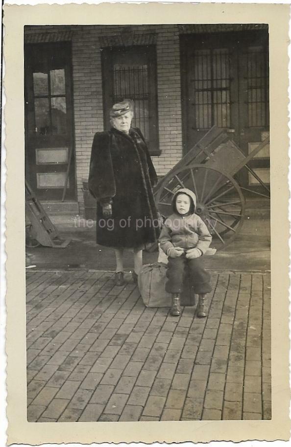 1940′s BOY Vintage FOUND Photo Poster painting bw GRANDMA Original Snapshot 19 11 V