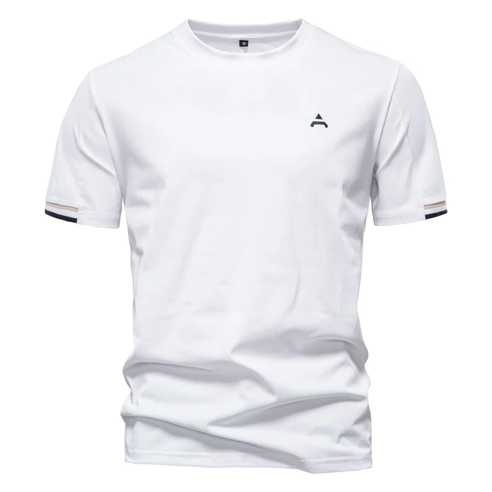 Men's Solid Color Embroidery Casual Round Neck Short Sleeve T-Shirt Business Tee Dad's T-Shirts