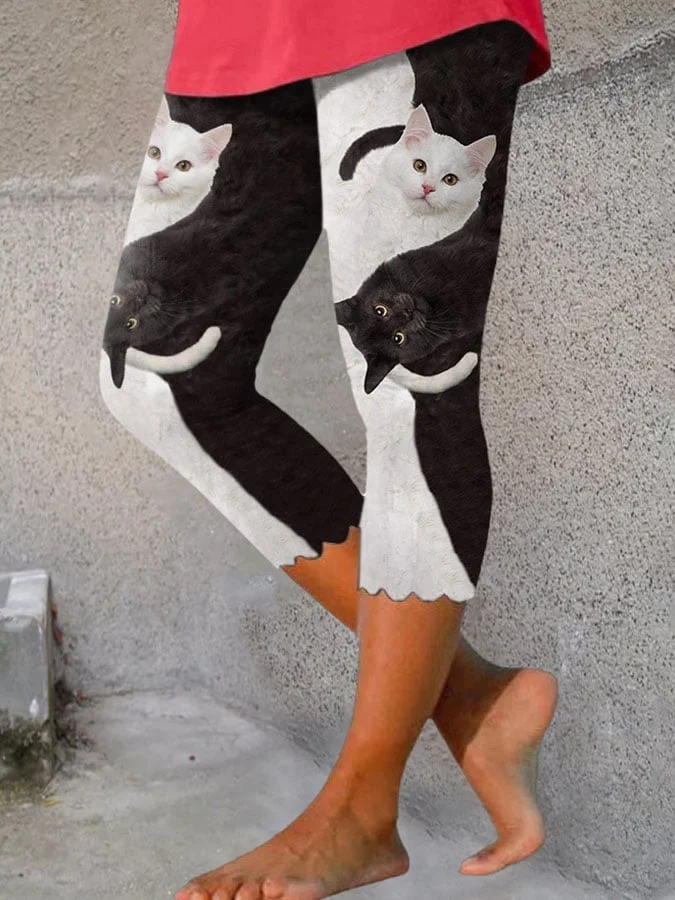 Yin Yang Cats Wavy Edge Print Leggings