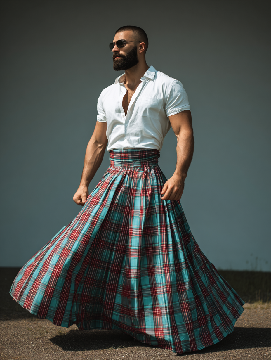 Men's Holiday Carnival Red and Blue Plaid Skirt