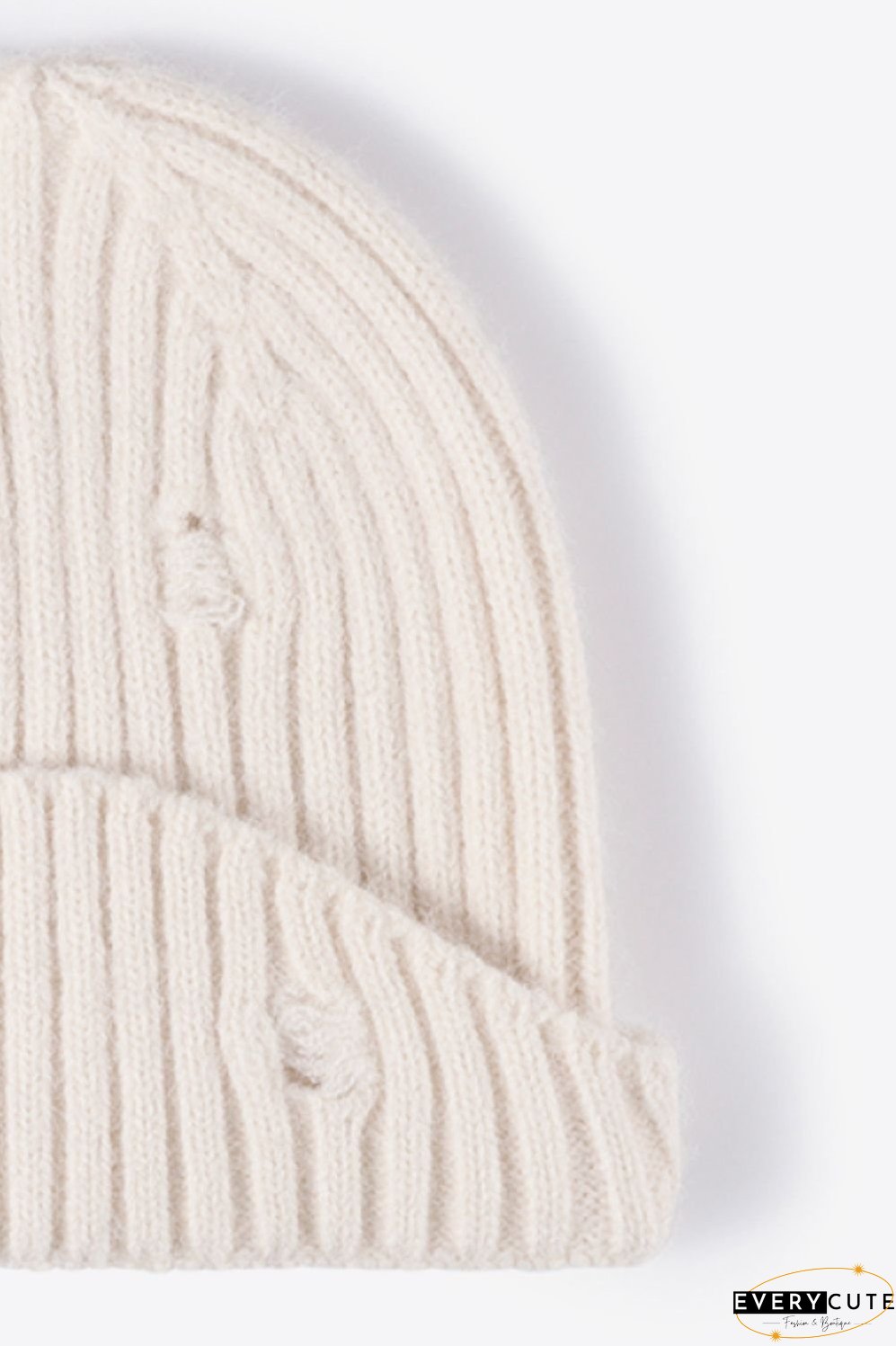 Distressed Rib-Knit Beanie