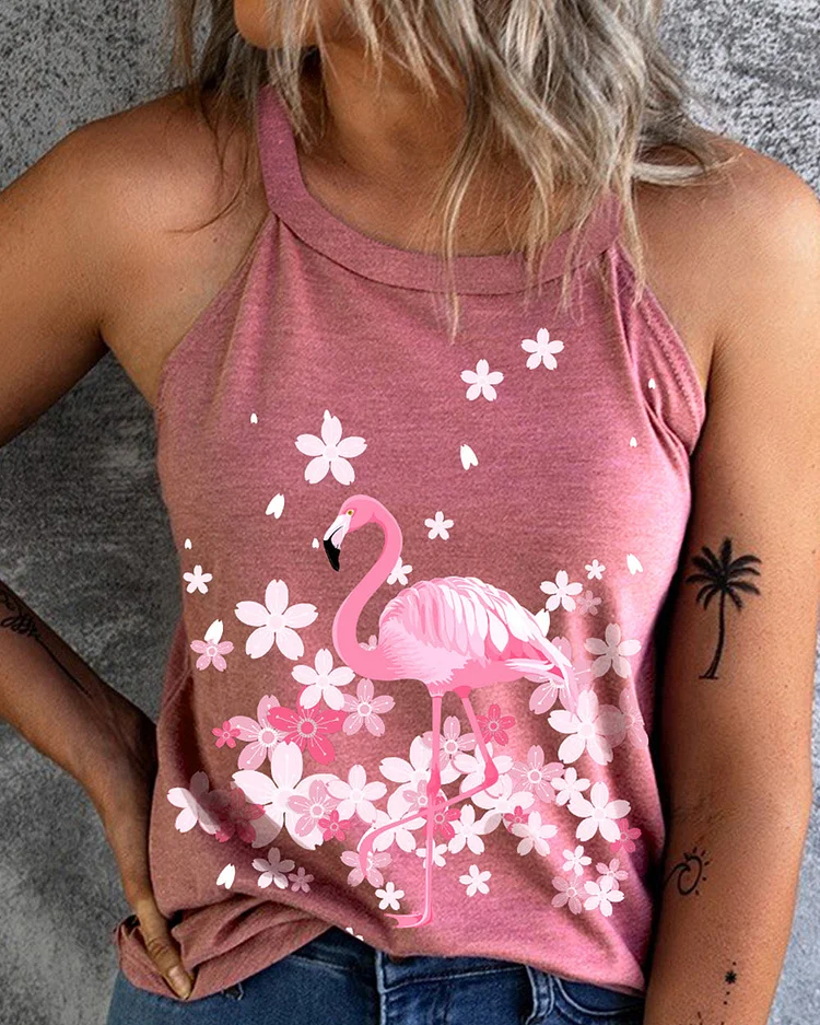 PINK FLAMINGO CHERRY BLOSSOMS TANK TOPS