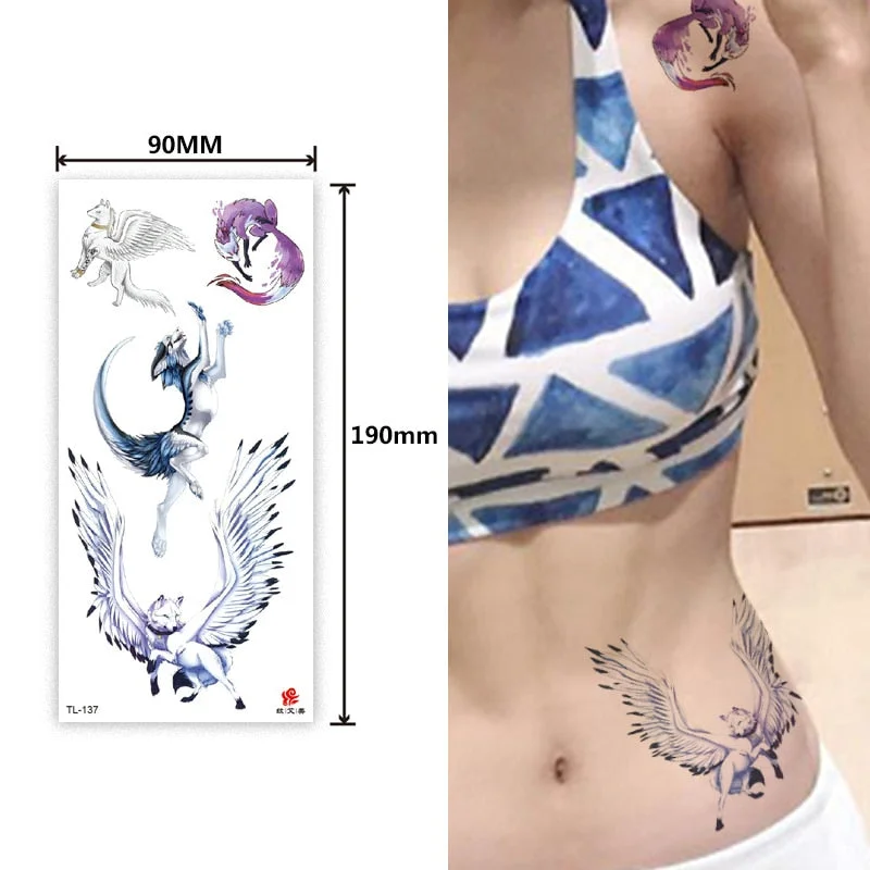 Animal and plant totem flower butterfly bird fox body arm waterproof men and women healthy natural temporary tattoo stickers