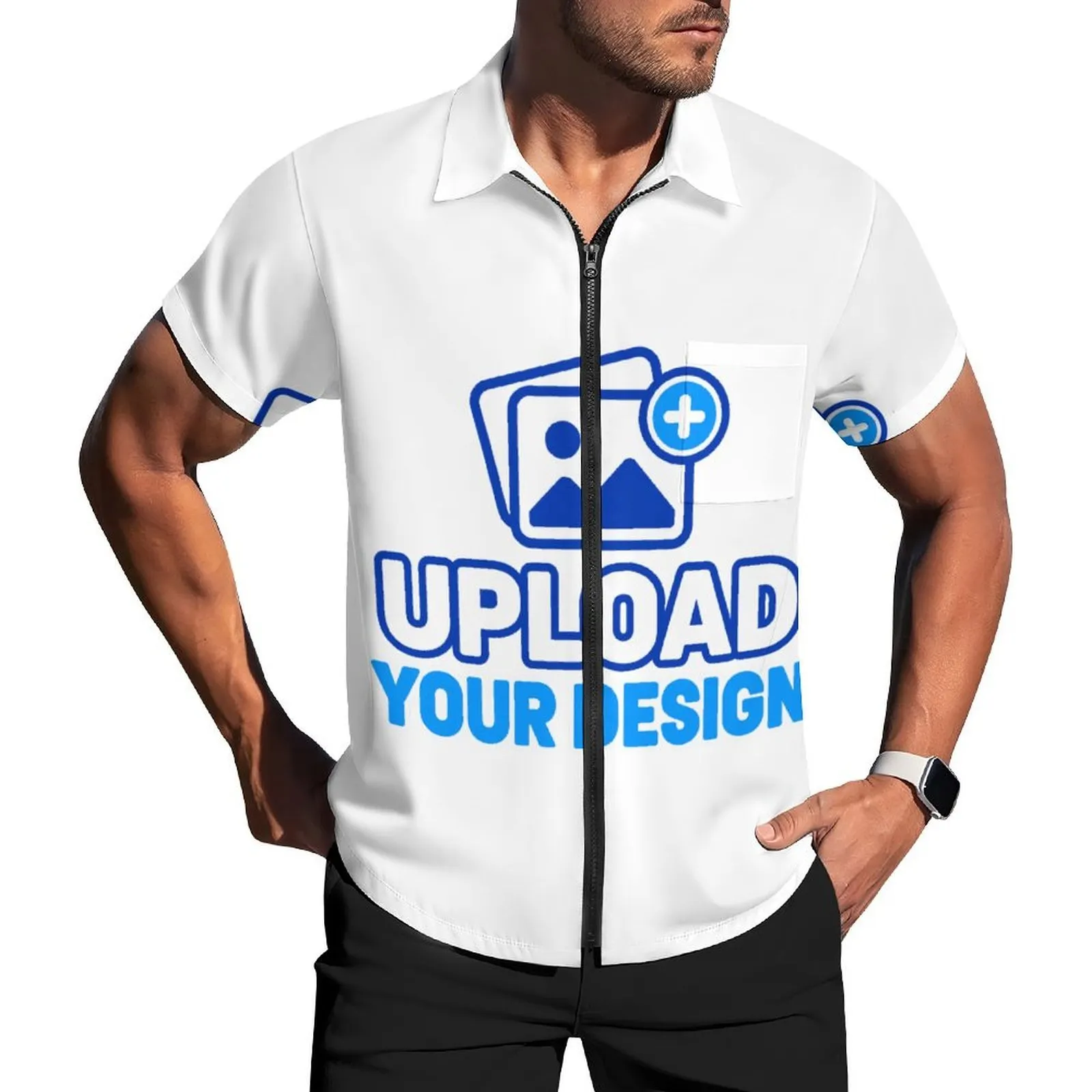 Men's Zippered Short Sleeve Shirt custom product view 8